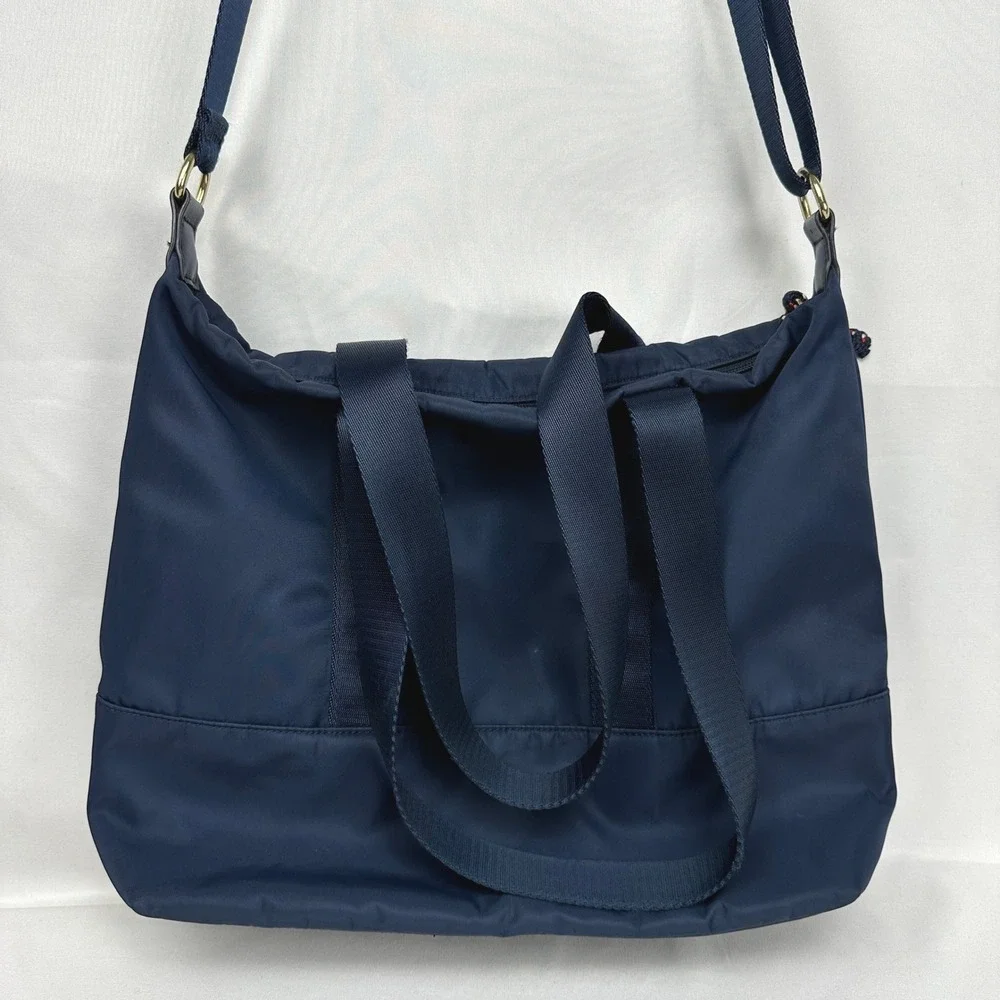 Tommy‎ Hilfiger Nylon Crossbody Tote Bag Navy Blue Large Logo Shoulder Handbag